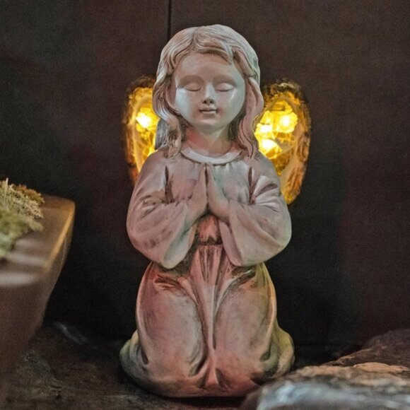 New Garden Angel Figurine, Solar Praying Angel Statue for Outdoor Garden Decor